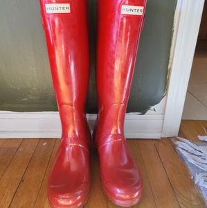 Red hunter rain boots